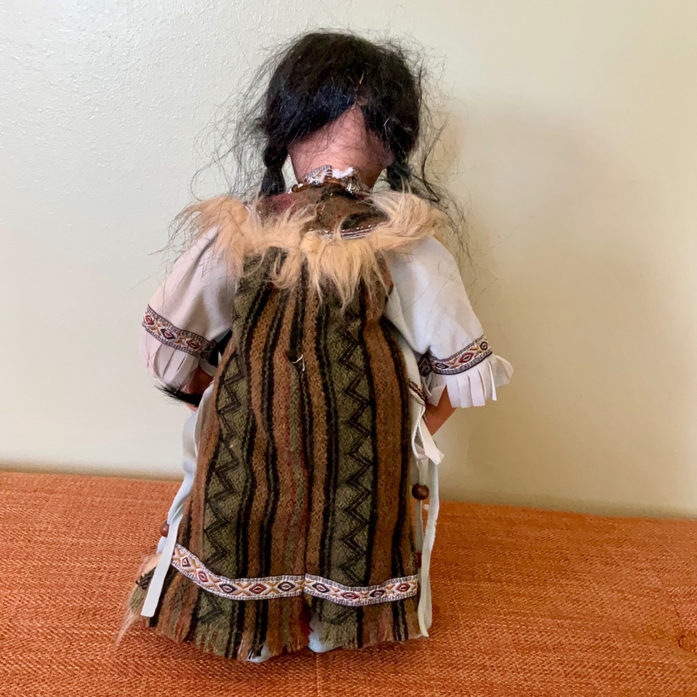 VTG Native American Porcelain Doll 16" Faux Fur Turquoise Pendant Southwest Deco - Picture 3 of 12